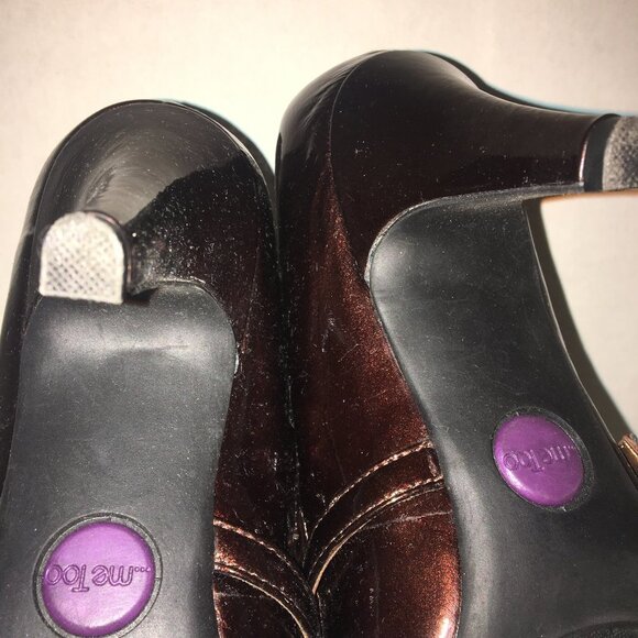 Me Too Chocolate Brown Heels 3 Inch Patent Strap/Buckle - Picture 8 of 13
